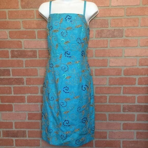 Vintage Chetta B Beaded Silk Party Dress Size 10 Embellished - Picture 1 of 8